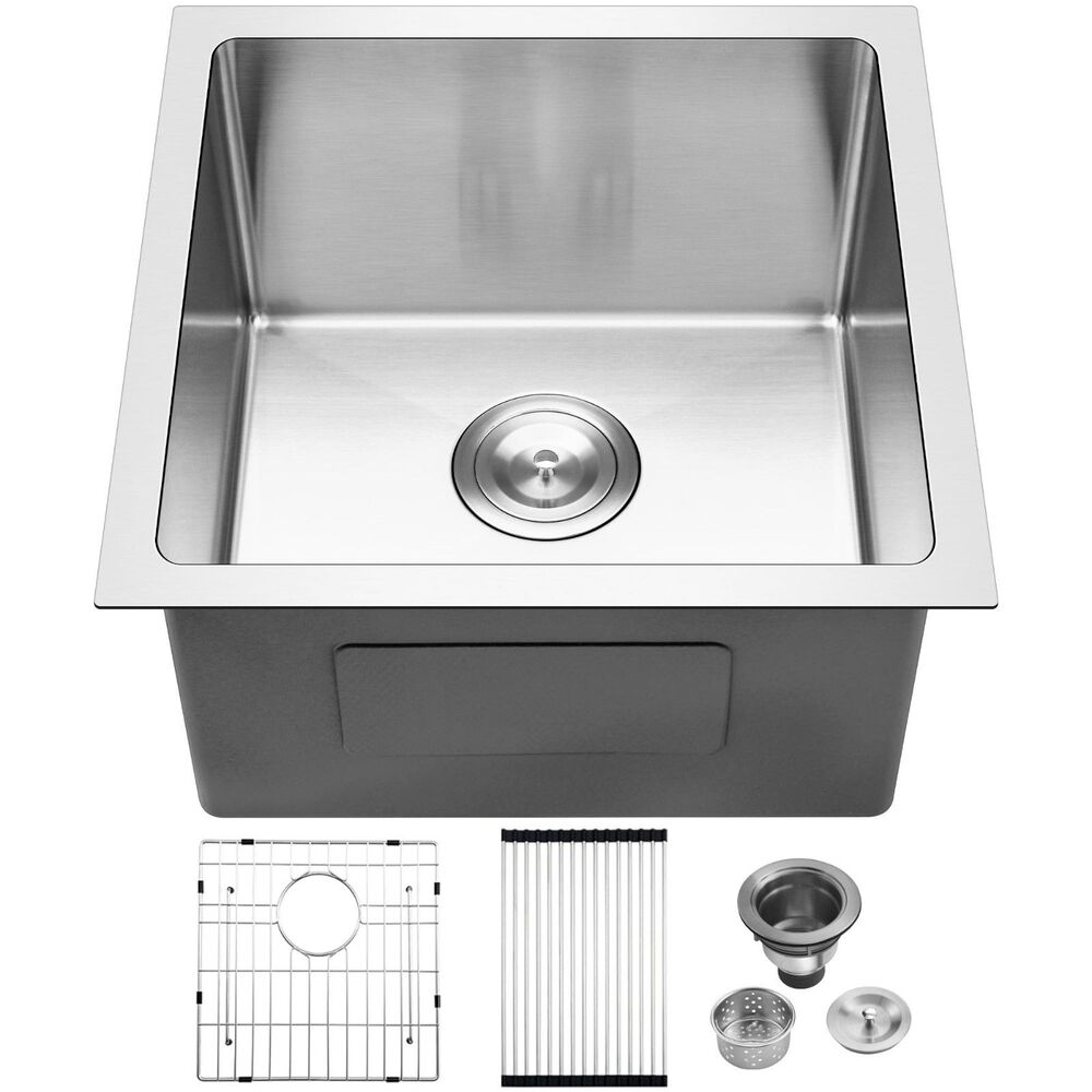 Drop Kitchen Sink 18"X 18" X 10" 16 Gauge Single Bowl Top Mount Grid & Strainer